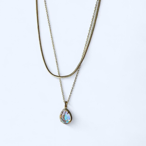 Kendra Scott Double Layered Gold Chain Necklace with Iridescent Pendant - Picture 8 of 8